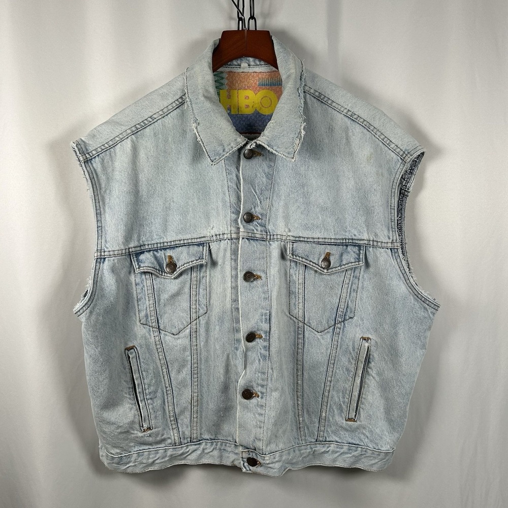 Vtg HBO Denim Jean Trucker Sleeveless Jacket Size XL Primetime‎ USA 80s Cinemax